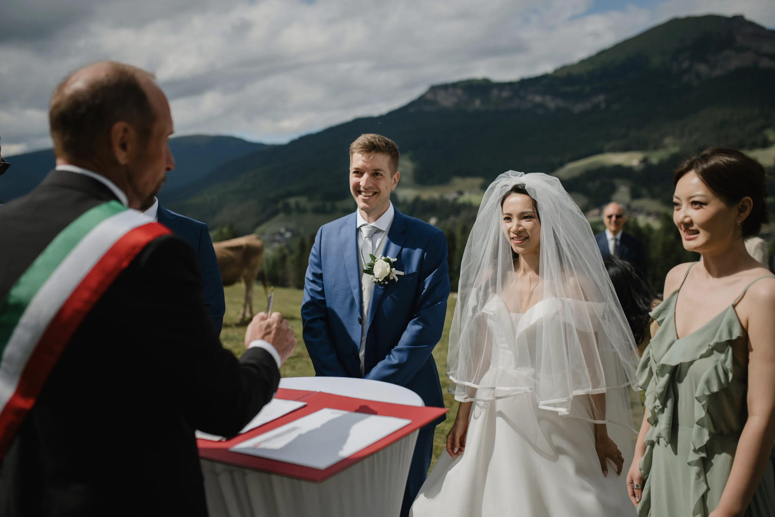 Chinese bride and Italian groom getting married in the Dolomites.