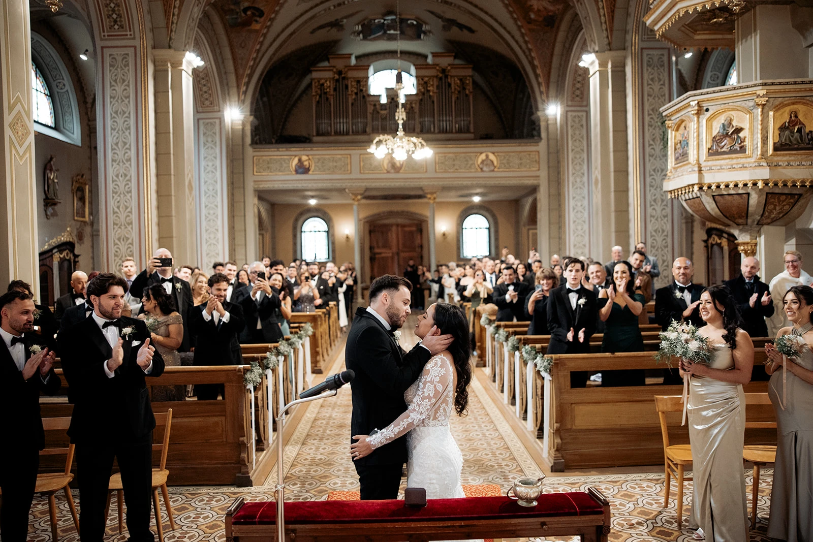 American couple getting married in an Italian church with a Catholic rite.