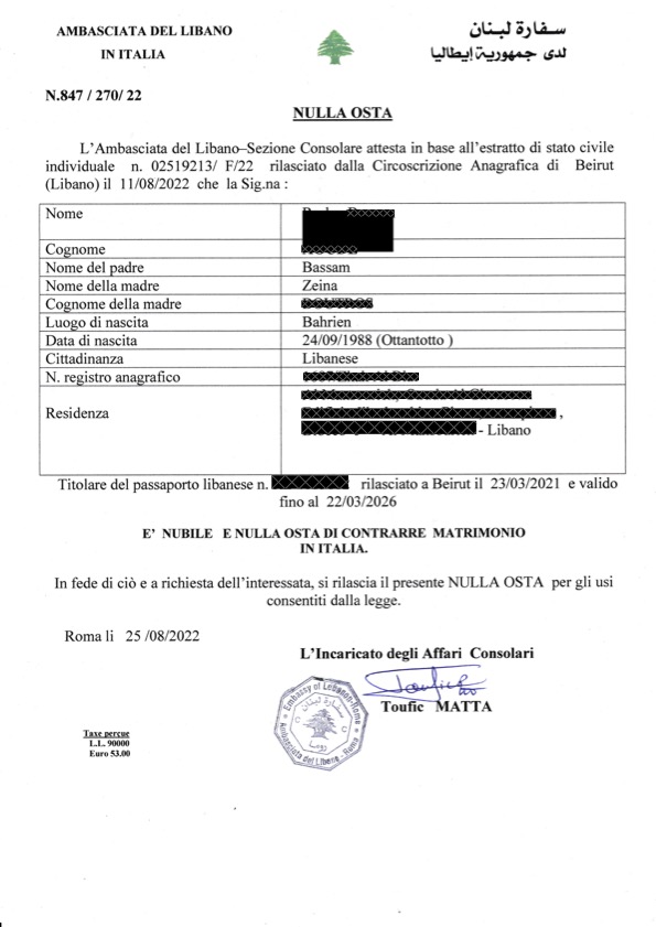 Civil Marriage in Italy for Lebanese Citizens | Italian Lawyers