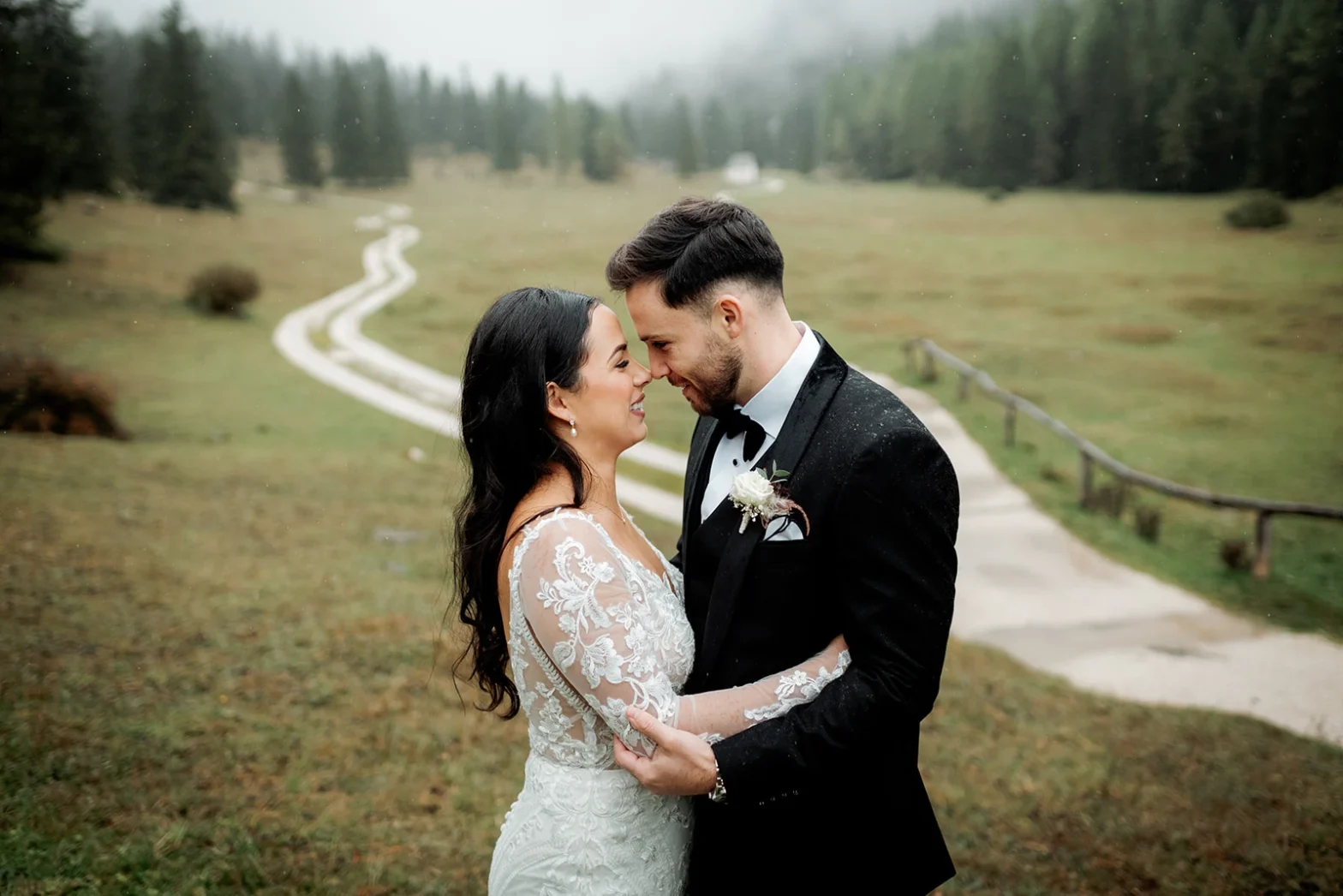 Cuban bride embracing Italian groom after their civil wedding ceremony in Italy