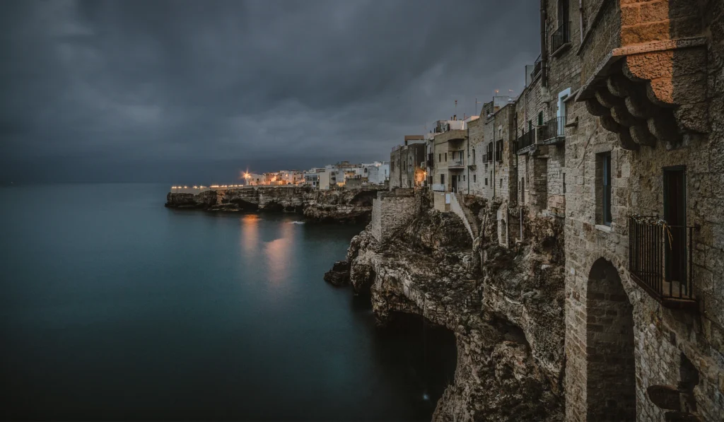 Polignano in the evening after a wedding celebration 