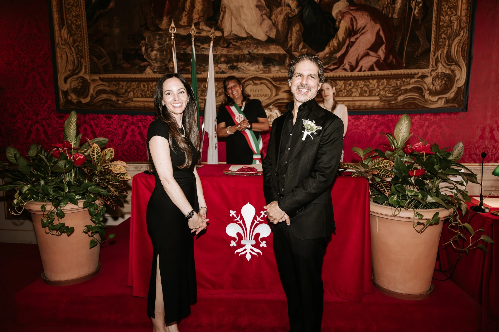 An American couple smiling after the civil wedding in Florence